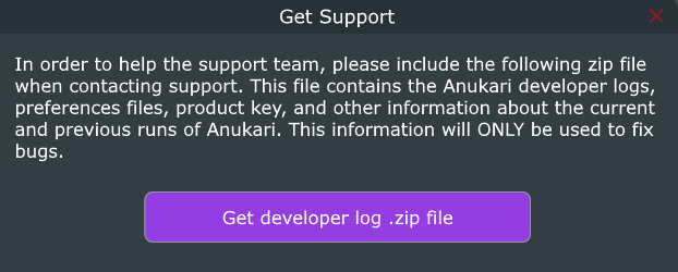 Screenshot of the Help > Get Support menu