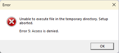 Screenshot of the windows isntaller error 5